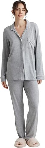 Papinelle Kate Modal Women's Soft Full Length PJ Set - Breathable Sleepwear, Button-up Top & Comfy Drawstring Pants in Kuwait