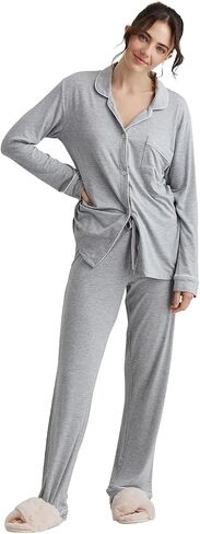Papinelle Kate Modal Women's Soft Full Length PJ Set - Breathable Sleepwear, Button-up Top & Comfy Drawstring Pants in Kuwait