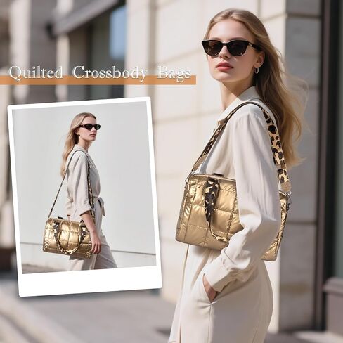 Quilted Gold Crossbody Bag, Puffy Purses Top Handle Handbags, Puffer Shoulder Bag for Women in Saudi Arabia