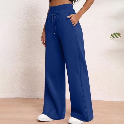 Wide Leg Sweatpants Women Drawstring Elastic Double Waisted Y2k Pants Baggy Comfy Sweat Joggers with Pockets in Saudi Arabia