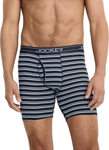 Jockey Men's Underwear Lightweight Cotton Blend 7" Long Leg Boxer Brief - 4 Pack, Bluest Blue/Suitable Stripe/True Navy/Red Pear, M in Saudi Arabia