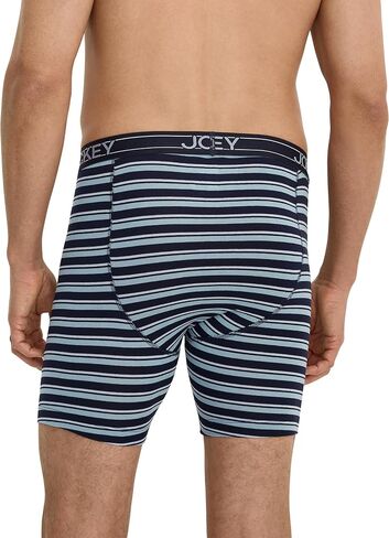 Jockey Men's Underwear Lightweight Cotton Blend 7" Long Leg Boxer Brief - 4 Pack, Bluest Blue/Suitable Stripe/True Navy/Red Pear, M in Saudi Arabia