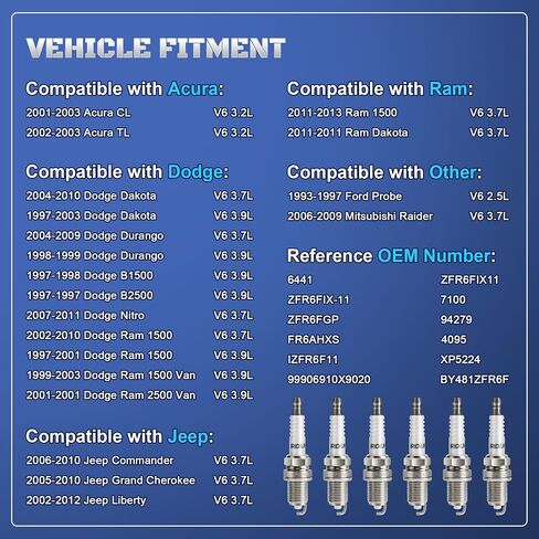 Plugs Iridium Spark Plugs 8 Pack 7100 ZFR6FGP متوافق مع 00-07 Dodge RAM 1500 4.7 Durango Dakota Jeep Grand Cherokee Commander 2000 2001 2002 2003 2005 2005 2007 in Kuwait