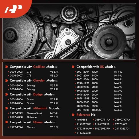 A-Premium Engine حزام Serpentine Drive متوافق مع Nissan Maxima & Mitsubishi Outlander ، Montero Sport & Cadillac Cts & Chrysler Sebring & Dodge Stratus & UD 1200 ، 1400 ، 1800 ، 2000 ، 2300 ، 2600 in Saudi Arabia