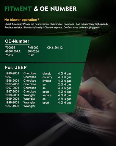 HVAC سخان سخان محرك مع قفص المروحة من أجل: -Jeep Cherokee 1997 1998 1999 2000 2001 Wrangler 1997 1998 1999 2000 2001 ، 2.5L 4.0L L4 L6 ، A/C Heater Blower Motor OE# 700095 4886150aa 3010234 in Kuwait