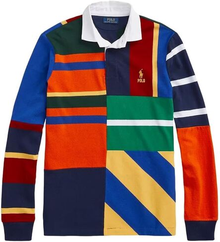 قميص رجبي مخطط بأكمام طويلة للرجال من POLO RALPH LAUREN (ذهبي، كحلي، مقاس نحيف مخصص، S) in Saudi Arabia