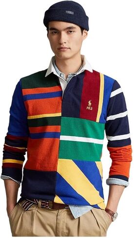 قميص رجبي مخطط بأكمام طويلة للرجال من POLO RALPH LAUREN (ذهبي، كحلي، مقاس نحيف مخصص، S) in Saudi Arabia