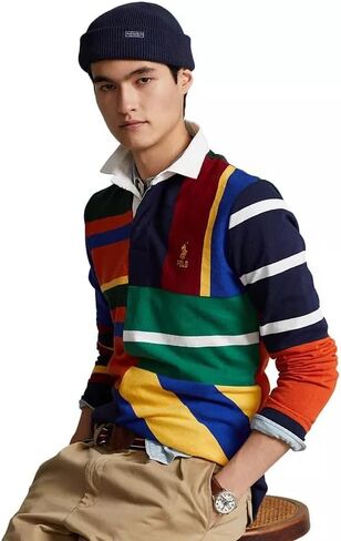 قميص رجبي مخطط بأكمام طويلة للرجال من POLO RALPH LAUREN (ذهبي، كحلي، مقاس نحيف مخصص، S) in Saudi Arabia
