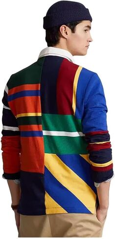 قميص رجبي مخطط بأكمام طويلة للرجال من POLO RALPH LAUREN (ذهبي، كحلي، مقاس نحيف مخصص، S) in Saudi Arabia