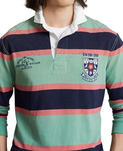 قميص رجبي مخطط بأكمام طويلة للرجال من POLO RALPH LAUREN (ذهبي، كحلي، مقاس نحيف مخصص، S) in Saudi Arabia