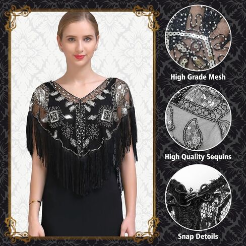 PLULON 1920s Flapper Accessories Set Sequin Shawl for Women Great Gatsby Costume in Saudi Arabia
