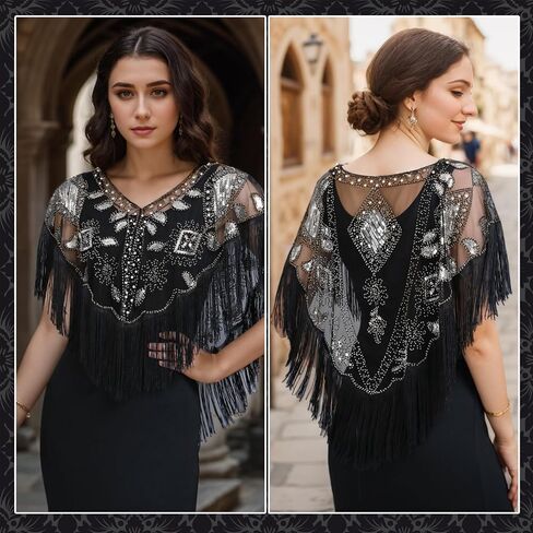 PLULON 1920s Flapper Accessories Set Sequin Shawl for Women Great Gatsby Costume in Saudi Arabia