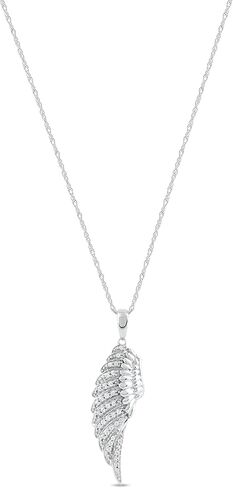 10K الذهب 1/8CT TDW Diamond Enchanting Single Angel Wing Wing Father Mashing Jewelry مع سلسلة حبل بحبل 18 بوصة للنساء (I-J ، I2) in Saudi Arabia