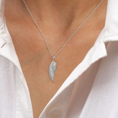 10K الذهب 1/8CT TDW Diamond Enchanting Single Angel Wing Wing Father Mashing Jewelry مع سلسلة حبل بحبل 18 بوصة للنساء (I-J ، I2) in Saudi Arabia