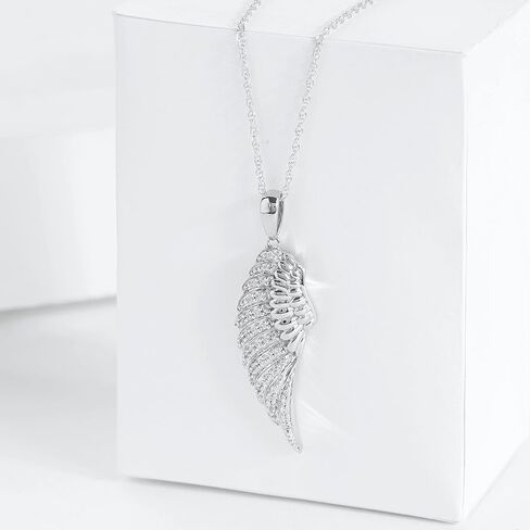 10K الذهب 1/8CT TDW Diamond Enchanting Single Angel Wing Wing Father Mashing Jewelry مع سلسلة حبل بحبل 18 بوصة للنساء (I-J ، I2) in Saudi Arabia