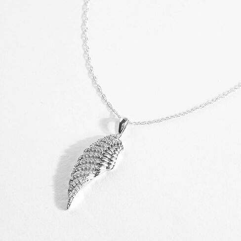 10K الذهب 1/8CT TDW Diamond Enchanting Single Angel Wing Wing Father Mashing Jewelry مع سلسلة حبل بحبل 18 بوصة للنساء (I-J ، I2) in Saudi Arabia