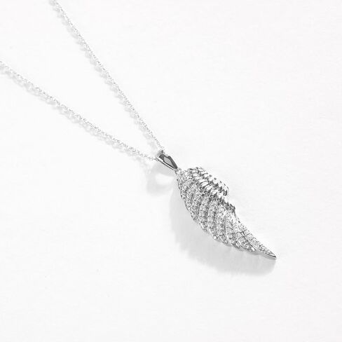 10K الذهب 1/8CT TDW Diamond Enchanting Single Angel Wing Wing Father Mashing Jewelry مع سلسلة حبل بحبل 18 بوصة للنساء (I-J ، I2) in Saudi Arabia
