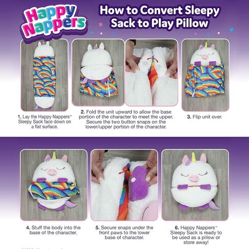 Happy Nappers: Pillow & Sleepy Sack: Large - Rainbow Unicorn - 66 x 30, 2-in-1: Plush Animal Opens Into Sleeping Bag, Soft Play Character, Kids 7+ in Kuwait