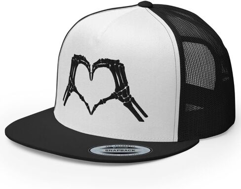 NG Skeleton Hands Heart Sign Embroidered Flat Bill Trucker Hat High Crown Adjustable Halloween Women Cap in Saudi Arabia