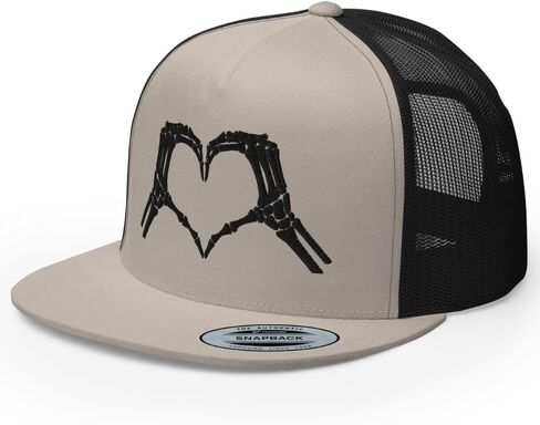 NG Skeleton Hands Heart Sign Embroidered Flat Bill Trucker Hat High Crown Adjustable Halloween Women Cap in Saudi Arabia