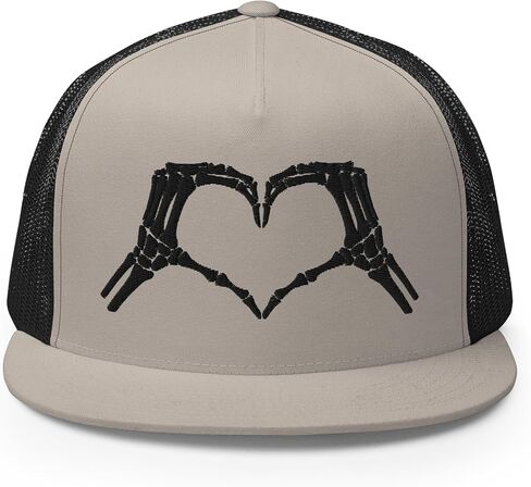 NG Skeleton Hands Heart Sign Embroidered Flat Bill Trucker Hat High Crown Adjustable Halloween Women Cap in Saudi Arabia
