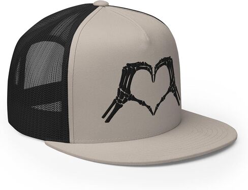 NG Skeleton Hands Heart Sign Embroidered Flat Bill Trucker Hat High Crown Adjustable Halloween Women Cap in Saudi Arabia