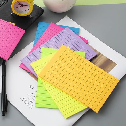 (12 Pack) Lined Sticky Notes 4x6 in Post Ruled Stickies Super Sticking Power Memo Pads Bright Colors in Kuwait