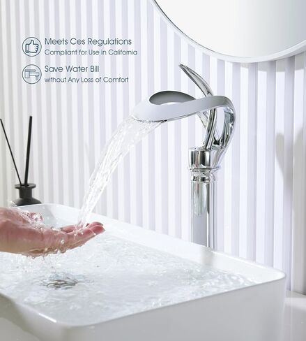 Elegant Bathroom Sink Faucet Single Hole,AUU Waterfall Matte Black Vessel Sink Faucet Solid Brass,Single Handle Tall Bowl Sink Faucet with Pop Up Drian Supply Line (Black, Tall) in Saudi Arabia
