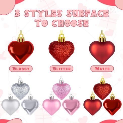 MELISHEER 24PCS VALENTINES DAY HEART الحلي ، حلي معلق من الفضة الوردي الأحمر الكلاسيكي مع أحجامين ، زينة عيد الحب للشجرة ، ديكور الحب في الهواء الطلق هدية حفل زفاف في الهواء الطلق in Kuwait