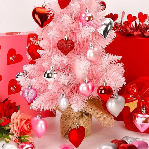 MELISHEER 24PCS VALENTINES DAY HEART الحلي ، حلي معلق من الفضة الوردي الأحمر الكلاسيكي مع أحجامين ، زينة عيد الحب للشجرة ، ديكور الحب في الهواء الطلق هدية حفل زفاف في الهواء الطلق in Kuwait