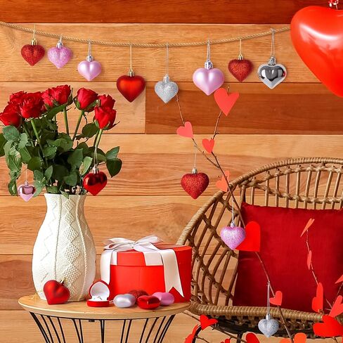 MELISHEER 24PCS VALENTINES DAY HEART الحلي ، حلي معلق من الفضة الوردي الأحمر الكلاسيكي مع أحجامين ، زينة عيد الحب للشجرة ، ديكور الحب في الهواء الطلق هدية حفل زفاف في الهواء الطلق in Kuwait