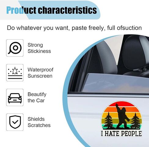 5" I Hate People Car Sticker Decal, Waterproof Vinyl Bigfoot Sticker, Sarcastic Sasquatch Decal, Funny Bumper Sticker for Adults, Fits Car, Helmet, Laptop, Water Bottle, Window, Truck, Skateboard in Saudi Arabia