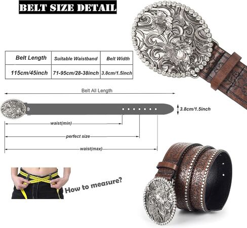 INOGIH Womens-Vintage-Western-Leather-Belt Rhinestone-Cowboy-Cowgirl Belt with Diamond Flower-Buckle for 28"-38" Waistline in Saudi Arabia