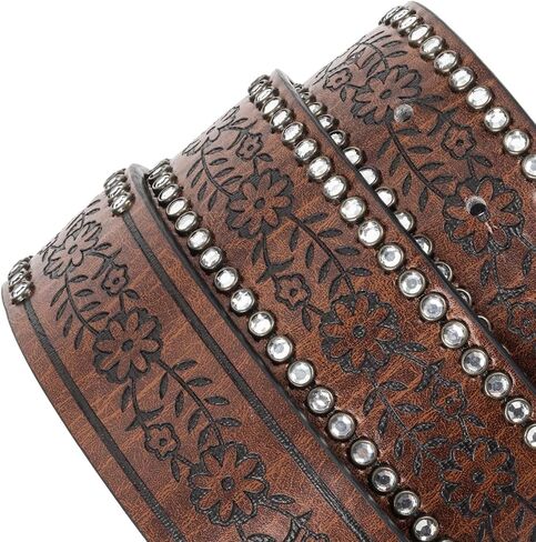 INOGIH Womens-Vintage-Western-Leather-Belt Rhinestone-Cowboy-Cowgirl Belt with Diamond Flower-Buckle for 28"-38" Waistline in Saudi Arabia