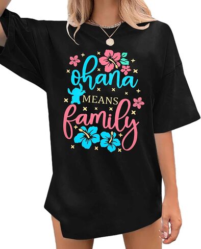 Ohana تعني عائلة Tshirt Women Hawaiian Dorts Hawaii Tropical Graphic Tees Summer Beach قمم قصيرة الأكمام in Saudi Arabia