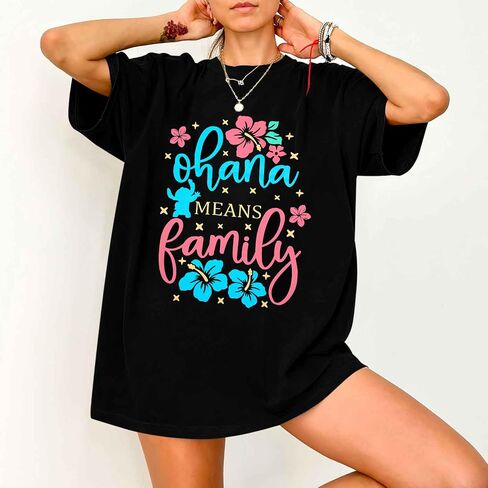 Ohana تعني عائلة Tshirt Women Hawaiian Dorts Hawaii Tropical Graphic Tees Summer Beach قمم قصيرة الأكمام in Saudi Arabia