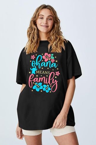 Ohana تعني عائلة Tshirt Women Hawaiian Dorts Hawaii Tropical Graphic Tees Summer Beach قمم قصيرة الأكمام in Saudi Arabia