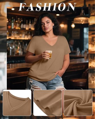 3 Pack Women's Plus Size T-Shirts, V Neck Short Sleeve Shirts Loose Fit Curved Hem Tees Casual Swing Tops in Kuwait