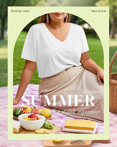 3 Pack Women's Plus Size T-Shirts, V Neck Short Sleeve Shirts Loose Fit Curved Hem Tees Casual Swing Tops in Kuwait