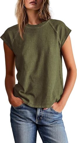 Yanekop Womens Short Sleeve Shirts Crewneck T Shirts Basic Tees Casual Summer Tops Cap Sleeve Tops Trendy Shirts in Saudi Arabia