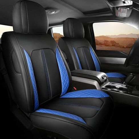 FREESOO لأغطية مقاعد Ford F150 2015-2024، F250 F350 F450 Crew Cab 2017-2024، أغطية مقاعد السيارة المقاومة للماء مجموعة كاملة، أغطية مقاعد جلدية فاخرة للسيارات والشاحنات بيك اب، ملحقات مقعد السيارة، أسود in Kuwait