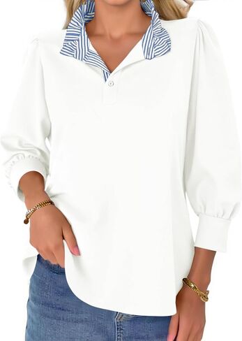 جرس Cicy Womens 3/4 طول الأكمام نفخة قمة أنيقة الكشكش غير الرسمي بلوزات الرقبة بلوك كتلة فضفاضة قمم ملائمة in Saudi Arabia