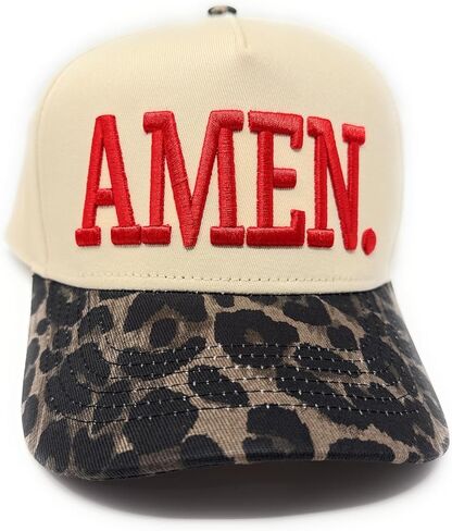 Leopard Leopard Amen Trucker Cap ، تطريز نفخة ، حافة طباعة الفهد ، إغلاق Snapback in Kuwait