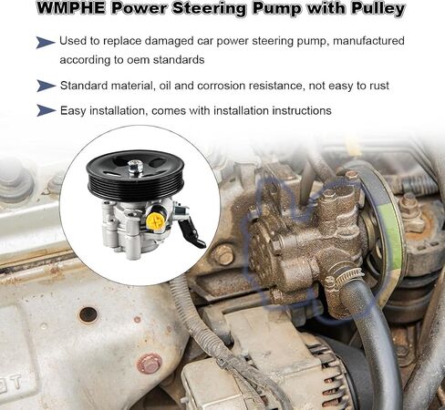Power Steering Pump with Pulley Compatible with Toyota Sequoia V8 4.7L 2001 2002 2003 2004 2005 2006 2007, Toyota Tundra V8 4.7L 2000 to 2006, Replacement for 21-5264, 443100C030 in Saudi Arabia