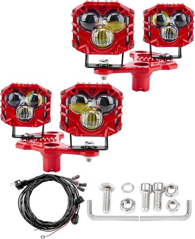 4-pack 2.5inch three-eye 120W spotlights 10800LM with Dual pods JL A-Pillar Windshield Hinge Mounting Brackets Wiring Harness Kit, For Wrangler JL/JLU 2018-2023 Gladiator JT 2020-2023 (Red) in Saudi Arabia