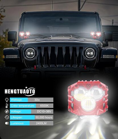 4-pack 2.5inch three-eye 120W spotlights 10800LM with Dual pods JL A-Pillar Windshield Hinge Mounting Brackets Wiring Harness Kit, For Wrangler JL/JLU 2018-2023 Gladiator JT 2020-2023 (Red) in Saudi Arabia