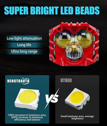 4-pack 2.5inch three-eye 120W spotlights 10800LM with Dual pods JL A-Pillar Windshield Hinge Mounting Brackets Wiring Harness Kit, For Wrangler JL/JLU 2018-2023 Gladiator JT 2020-2023 (Red) in Saudi Arabia