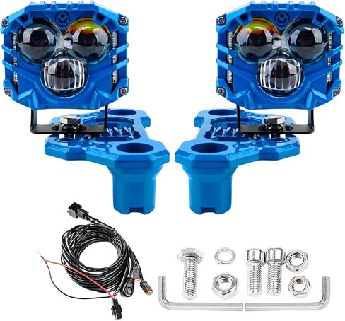 4-pack 2.5inch three-eye 120W spotlights 10800LM with Dual pods JL A-Pillar Windshield Hinge Mounting Brackets Wiring Harness Kit, For Wrangler JL/JLU 2018-2023 Gladiator JT 2020-2023 (Red) in Saudi Arabia