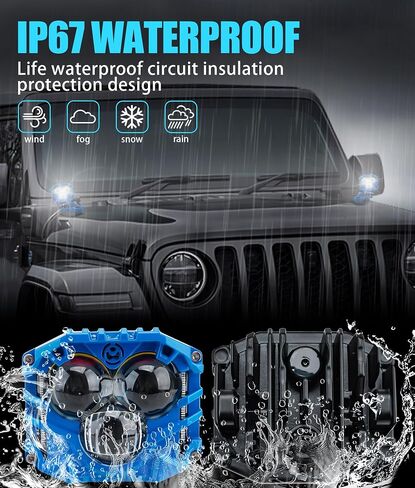 4-pack 2.5inch three-eye 120W spotlights 10800LM with Dual pods JL A-Pillar Windshield Hinge Mounting Brackets Wiring Harness Kit, For Wrangler JL/JLU 2018-2023 Gladiator JT 2020-2023 (Red) in Saudi Arabia