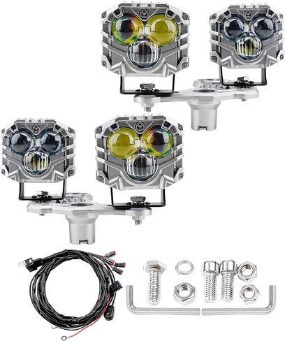 4-pack 2.5inch three-eye 120W spotlights 10800LM with Dual pods JL A-Pillar Windshield Hinge Mounting Brackets Wiring Harness Kit, For Wrangler JL/JLU 2018-2023 Gladiator JT 2020-2023 (Red) in Saudi Arabia